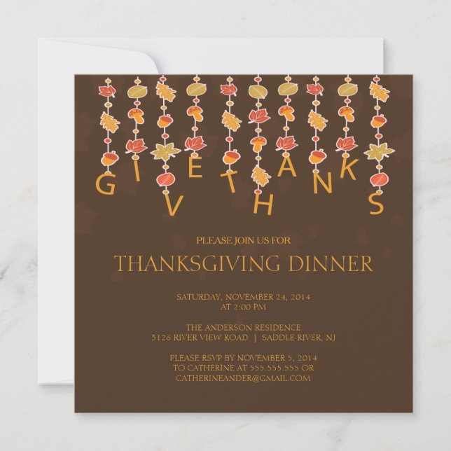 Give Thanks Thanksgiving Dinner Party Invitation (Front)