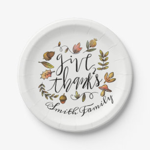 Give Thanks. Thanksgiving Family Celebration. Paper Plate