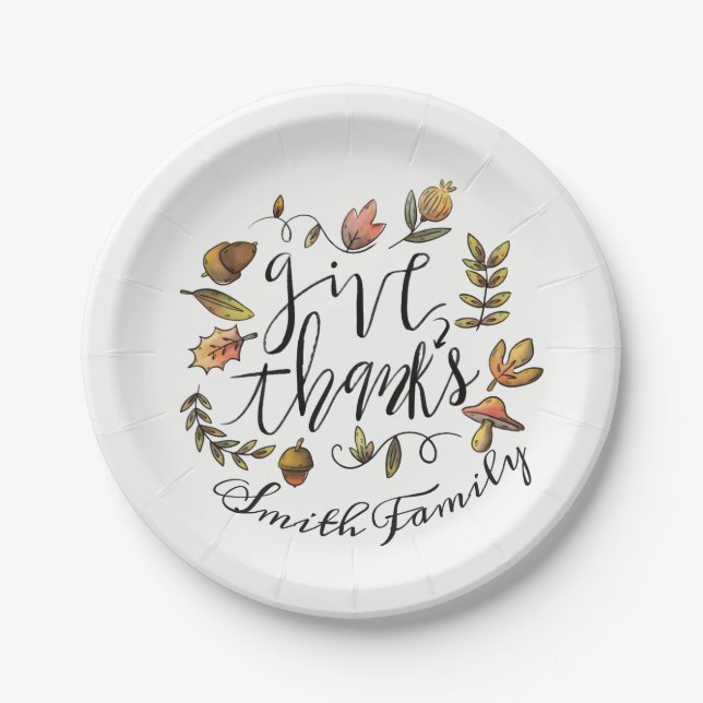 Give Thanks. Thanksgiving Family Celebration. Paper Plate (Front)