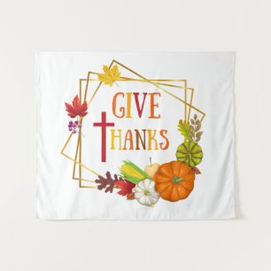Give Thanks Thanksgiving Quote Fall Autumn Pumpkin Tapestry