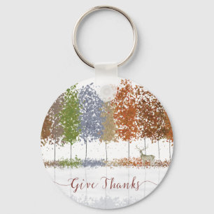 Give Thanks Thanksgiving Trees and Lone Deer Key Ring