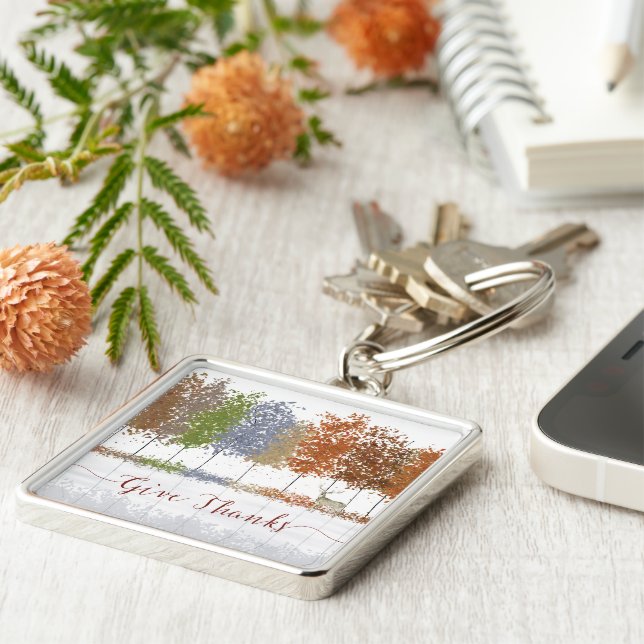 Give Thanks Thanksgiving Trees and Lone Deer Key Ring (Side)