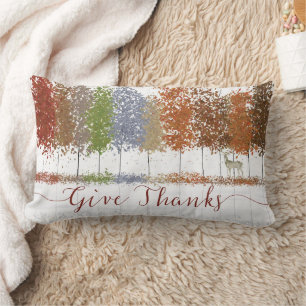Give Thanks Thanksgiving Trees and Lone Deer Lumbar Cushion