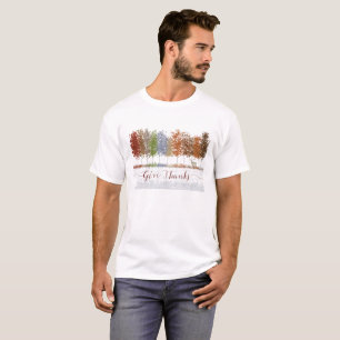 Give Thanks Thanksgiving Trees and Lone Deer T-Shirt