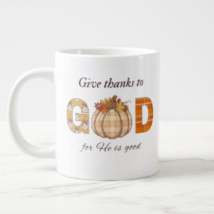 Give Thanks to God Fall Pumpkin Art Large Coffee Mug