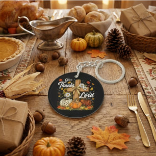 Give Thanks to The Lord Autumn Fall Season Key Ring