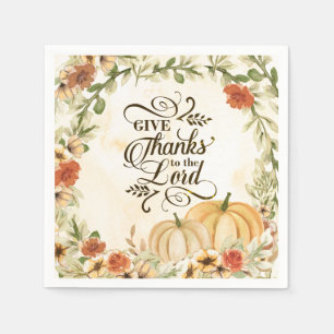 Give Thanks to the Lord Autumn Flowers Pumpkins  Napkin