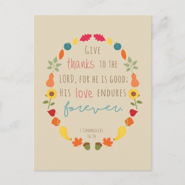 Give thanks to the Lord, Fall Bible Verse Postcard (Front)