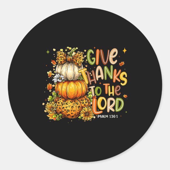 Give Thanks To The Lord Fall Christian Cross Coque Classic Round Sticker (Front)