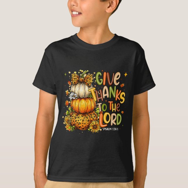 Give Thanks To The Lord Fall Christian Cross Coque T-Shirt (Front)