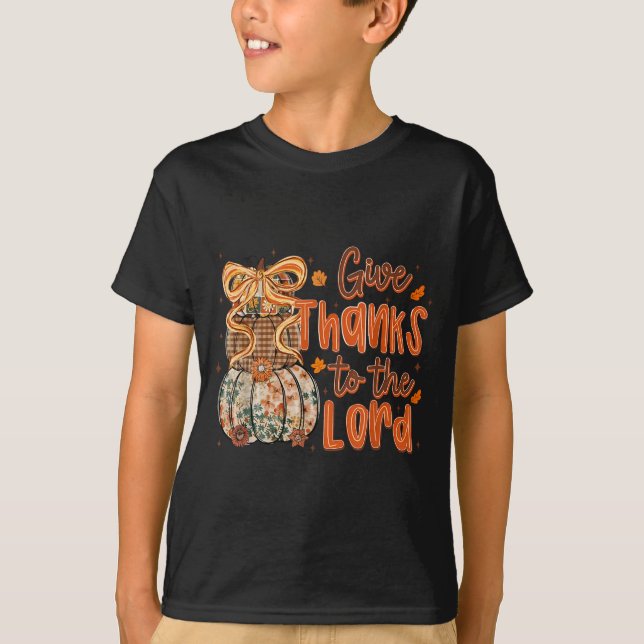 Give Thanks To The Lord Fall Christian Cross Coque T-Shirt (Front)