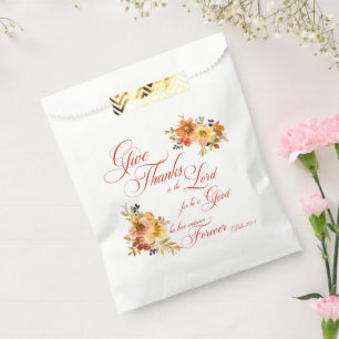 Give Thanks to the Lord fall watercolor floral Favour Bag