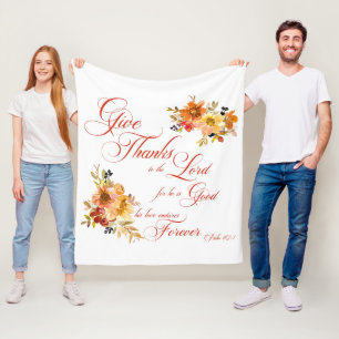 Give Thanks to the Lord fall watercolor floral Fleece Blanket