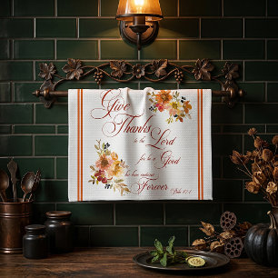 Give Thanks to the Lord fall watercolor floral Ki Tea Towel