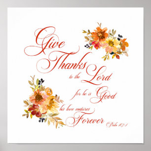 Give Thanks to the Lord fall watercolor floral Poster