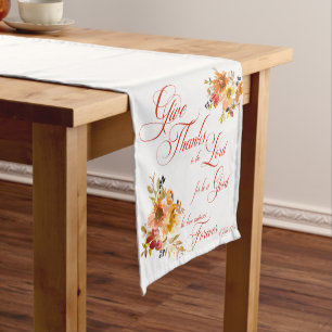 Give Thanks to the Lord fall watercolor floral Short Table Runner