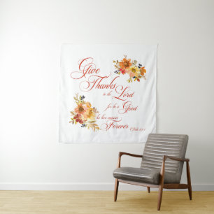 Give Thanks to the Lord fall watercolor floral Tapestry