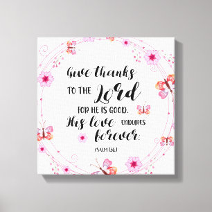 Give Thanks to the Lord Psalm 136:1 Christian Canvas Print