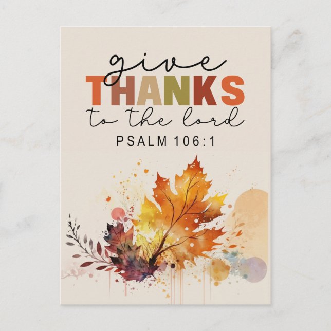 Give Thanks to the Lord Thanksgiving Bible Verse Postcard (Front)