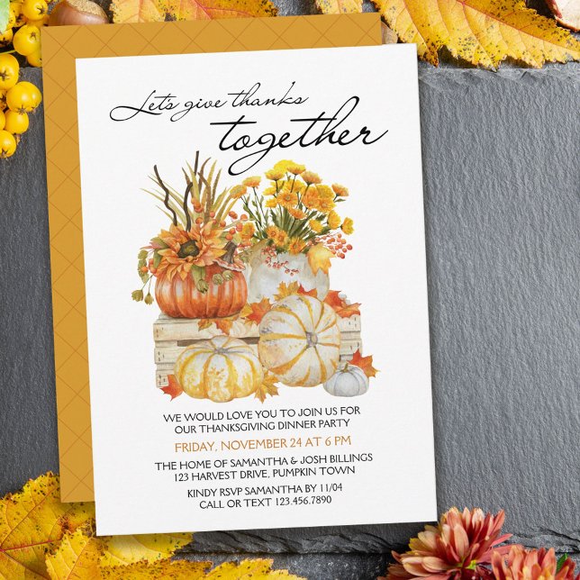 Give Thanks Together Pumpkin Thanksgiving Dinner Invitation (Creator Uploaded)