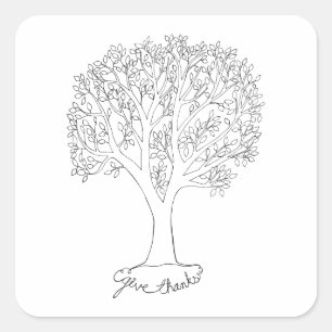 Give Thanks Tree Square Sticker