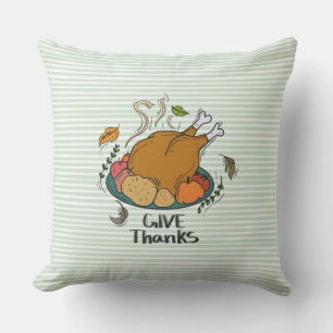 "Give Thanks" Turkey and Harvest Fruits Cushion