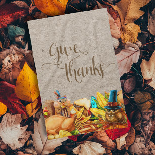 Give Thanks Turkey  Fall Autumn Thanksgiving Tea Towel