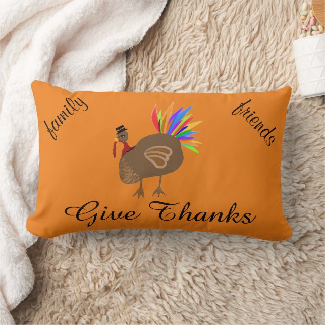 Give Thanks Turkey Fall Leaves Reversible Lumbar Cushion (Blanket)