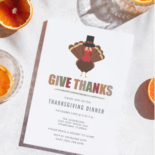 Give Thanks Turkey Thanksgiving Dinner Invitation