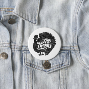 Give Thanks Turkey Thanksgiving Vintage 7.5 Cm Round Badge