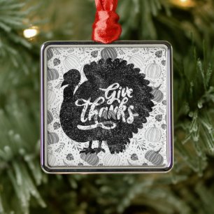 Give Thanks Turkey Thanksgiving Vintage Metal Ornament