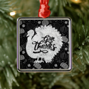 Give Thanks Turkey Thanksgiving Vintage Metal Ornament