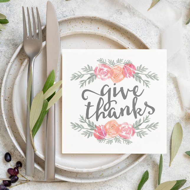 Give Thanks | Watercolor Floral Thanksgiving Napkin (Creator Uploaded)