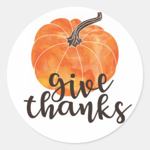 Give Thanks   Watercolor Pumpkin Classic Round Sticker
