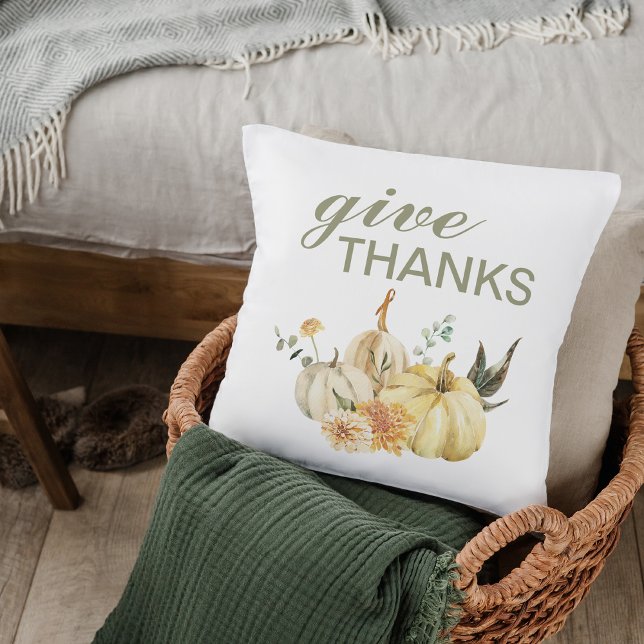 Give Thanks Watercolor Pumpkin Cushion (Creator Uploaded)