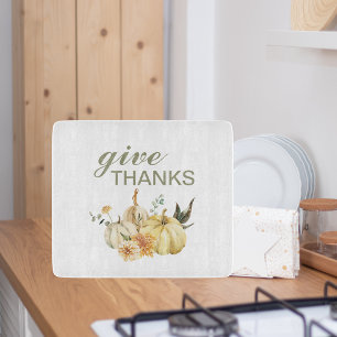 Give Thanks Watercolor Pumpkin Cutting Board
