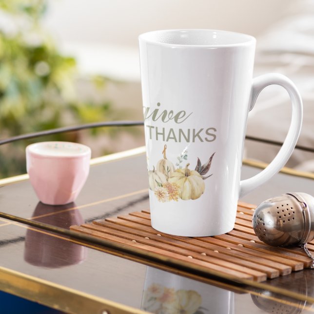 Give Thanks Watercolor Pumpkin Latte Mug (Creator Uploaded)