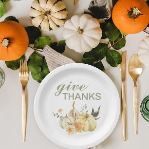 Give Thanks Watercolor Pumpkin Paper Plate