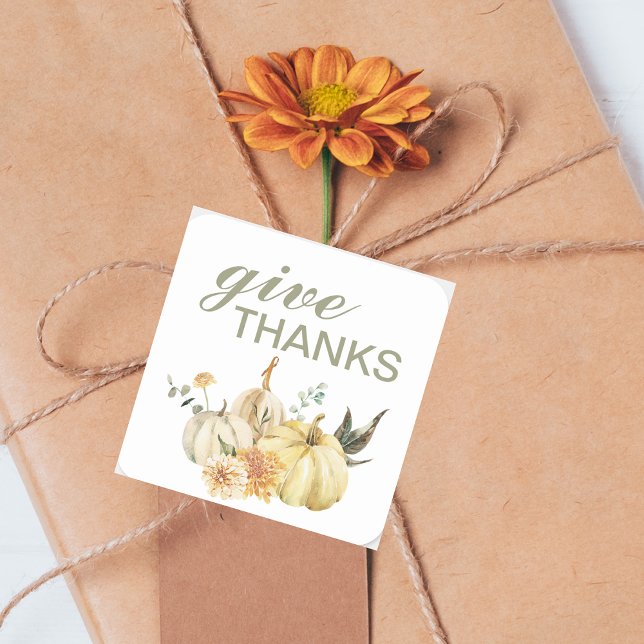 Give Thanks Watercolor Pumpkin Square Sticker (Creator Uploaded)
