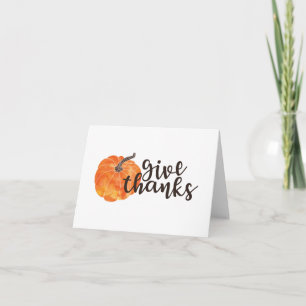 Give Thanks Watercolor Pumpkin Thank You Card