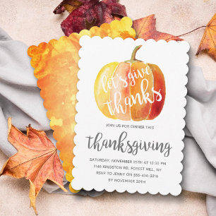 "Give Thanks" Watercolor Pumpkin Thanksgiving Invitation