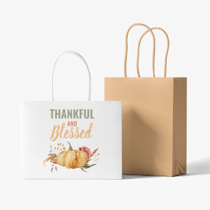Give Thanks Watercolor Pumpkin Thanksgiving Large Large Gift Bag