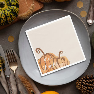 Give Thanks Watercolor Pumpkin Thanksgiving Napkin