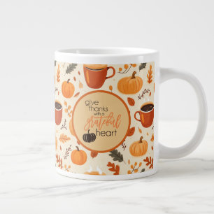 Give Thanks With a Grateful Heart Fall Leaves Large Coffee Mug