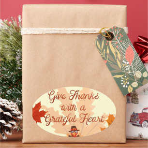 Give Thanks With a Grateful Heart Thanksgiving Oval Sticker