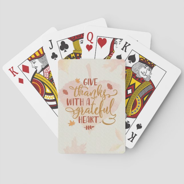 Give Thanks with a Grateful Heart Typography Playing Cards (Back)
