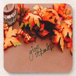 Give Thanks with Fall leaves Thanksgiving Coaster