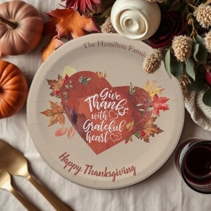 Give Thanks With Grateful Thanksgiving Brown Paper Plate