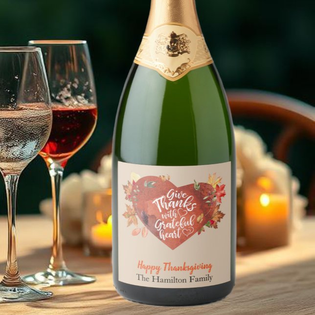 Give Thanks With Grateful Thanksgiving Brown Sparkling Wine Label (Creator Uploaded)