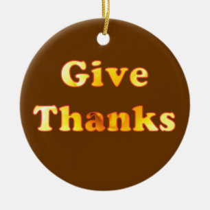 Give thanks, word art with yellow lily, ornaments